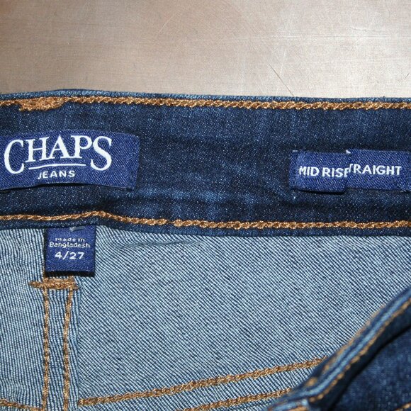 CHAPS Straight Demin Jeans Size 4 Mid Rise 26 x 29 Stretch Dark Blue Womens - Picture 3 of 8